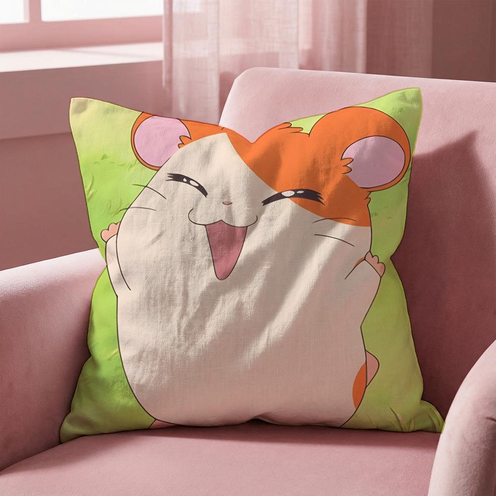 Cute H-Hamtaro Cushion Cover Multi-Scene Pillow Cover for Home & Car - Reversible, Soft & Durable for Daily Use