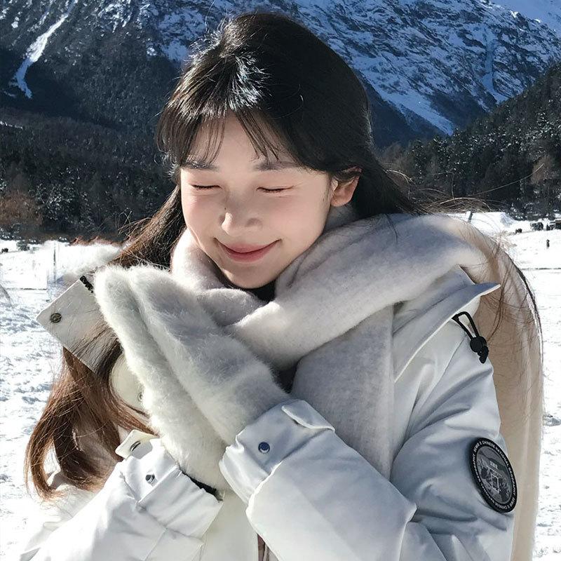 Pink scarf women's winter new high-end Korean atmosphere imitation mohair thickened warm versatile scarf