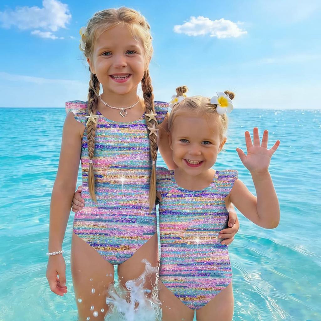 Bañador de una pieza para niña Estampado de lentejuelas Ropa de baño para niños Ajuste cómodo Diseño sin mangas Estilo casual Adecuado para Verano Playa Piscina