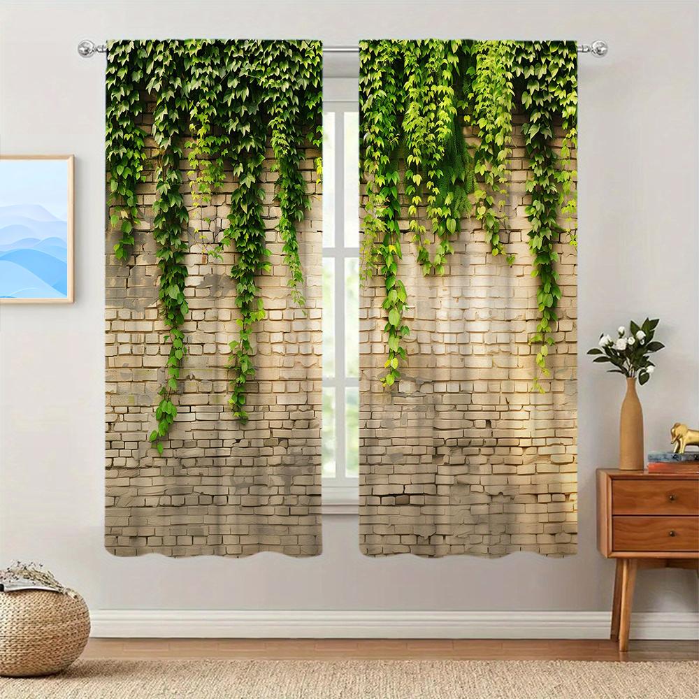 2pcs Ivy Printed Window Curtains for Home Decor - Rod Pocket Window Treatment for Bedroom   Office   Kitchen and Living Room