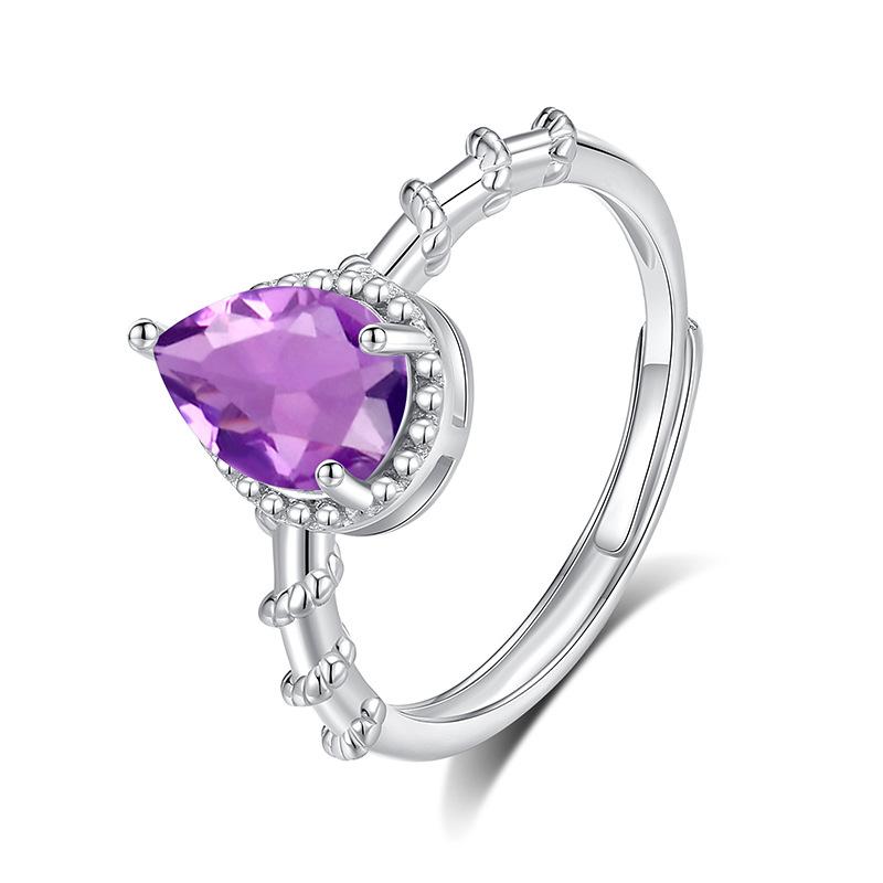 

New product water drop natural crystal stone olivine colored treasure ring s925 sterling silver niche finger ring fashion retro jewelry gift opening adjustable