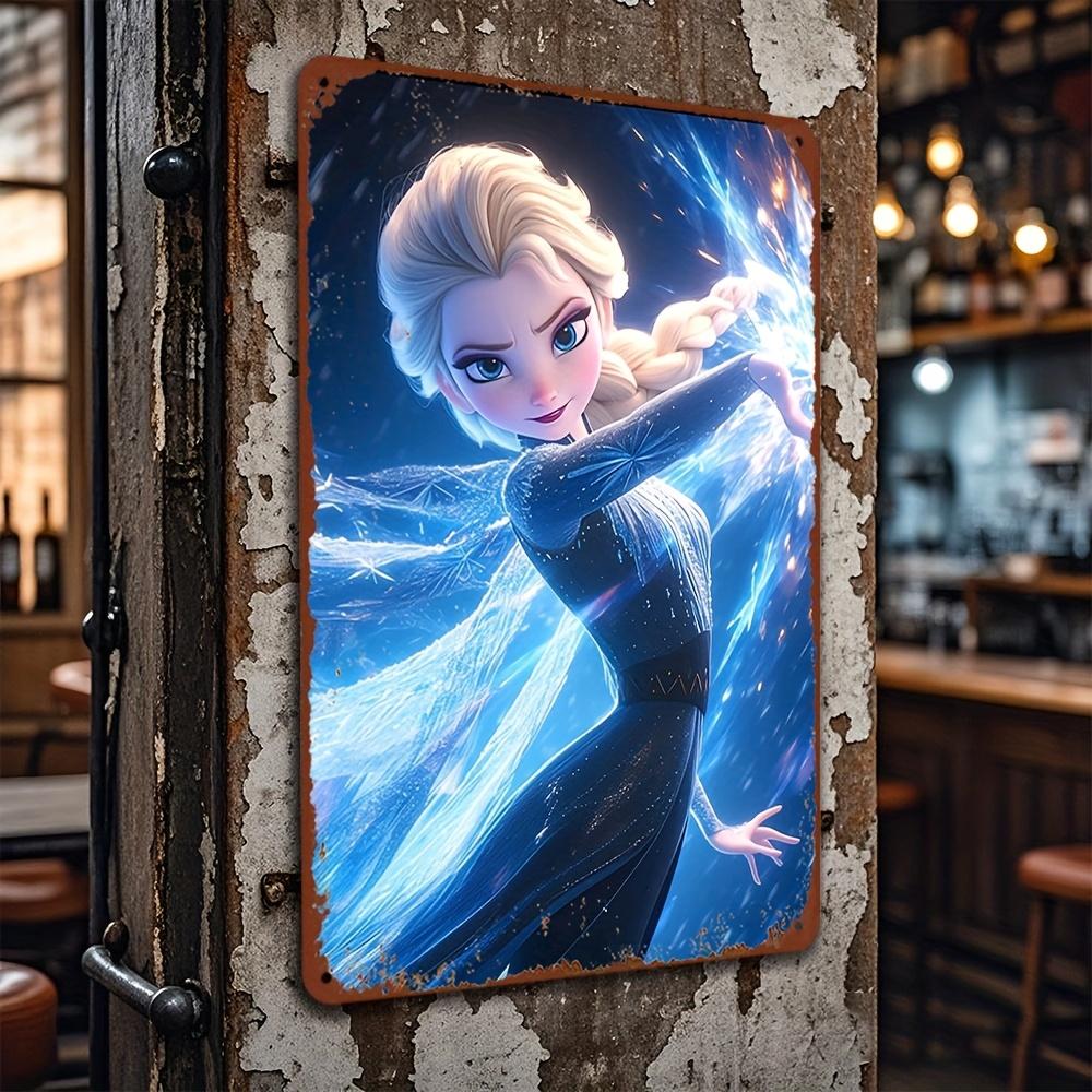 Disney 1pc Metal Tin Sign Wall Art, Elsa & Anna & Olaf Themed Exquisite Pattern Iron Painting, Decor Official Licensed Gift Wall
