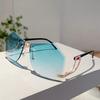 Rimless Irregular Sunglasses  New Chic Gradient Ocean Lenses Shades Trendy Stylish Design Hollowed Legs Sun Glasses