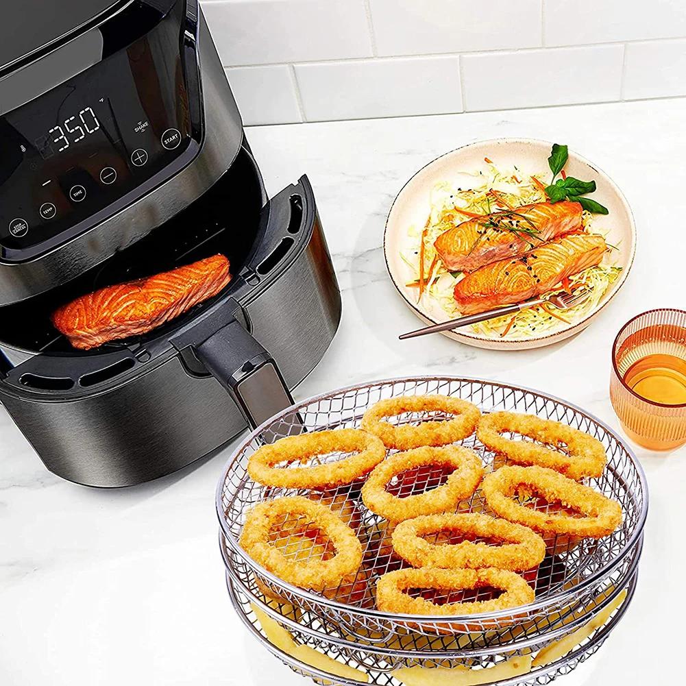 Griglia a 3 Livelli per Friggitrice ad Aria Impilabile Griglia per Grigliatura Acciaio Inossidabile Anticorrosione per Cucina di Casa Forno Vaporella Pentola Gadget