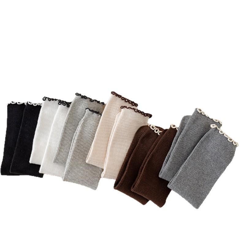 

Детские носки до середины икры в стиле принцессы с кружевами и оборками для весны и осени - Тонкие, присборенные, в корейском стиле для детей малого и среднего возраста One Size чёрный