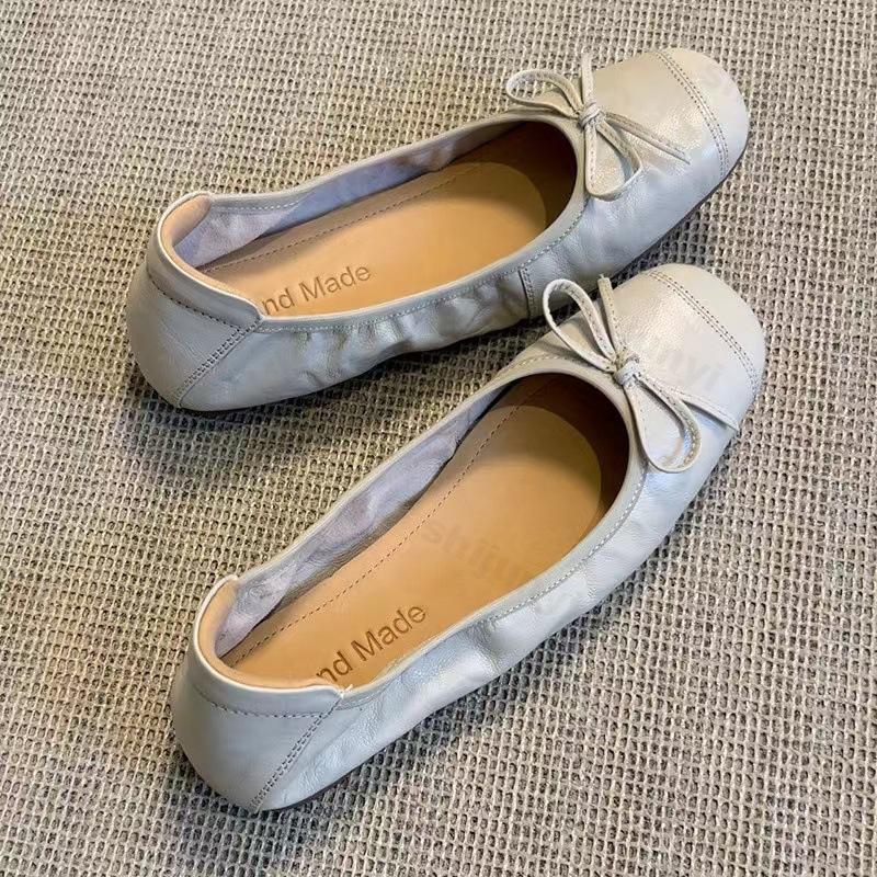 Women Ballet Flats 2026 Autumn Round Toe Bow Casual Shoes High Quality Sheepskin Comfortable Outdoor Low Heel Shoe Zapatos Mujer