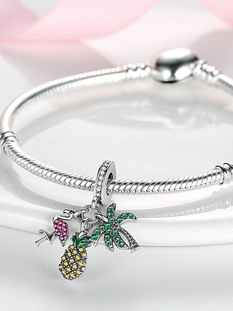 Charm Bead Components Plata Cool Pineapple Coconut Tree Bead Components Charm Bead Component Copper Metal Plated Compatible With Charm Bead