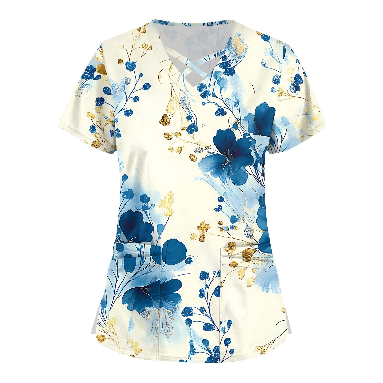 

Женский топ с коротким рукавом и V-образным вырезом, принтом и карманом Dry-nurse XL светло-синий