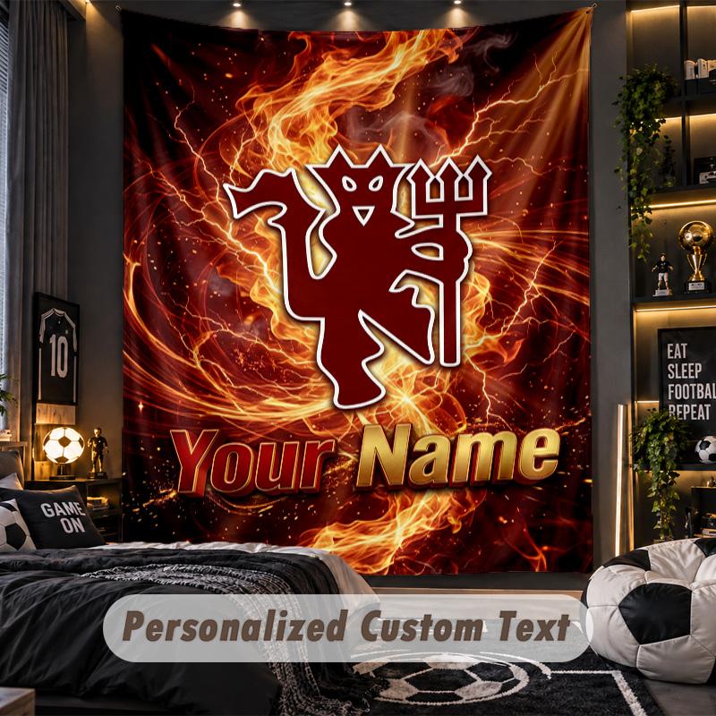 Wandteppich Manchester United Benutzerdefinierter Name Text Personalisierter Wandbehang Teppich Heimwanddekoration