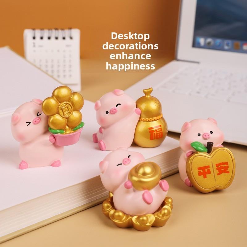 Resin Pig Figurine With Lucky Symbols For Home Decor And Giftgiving