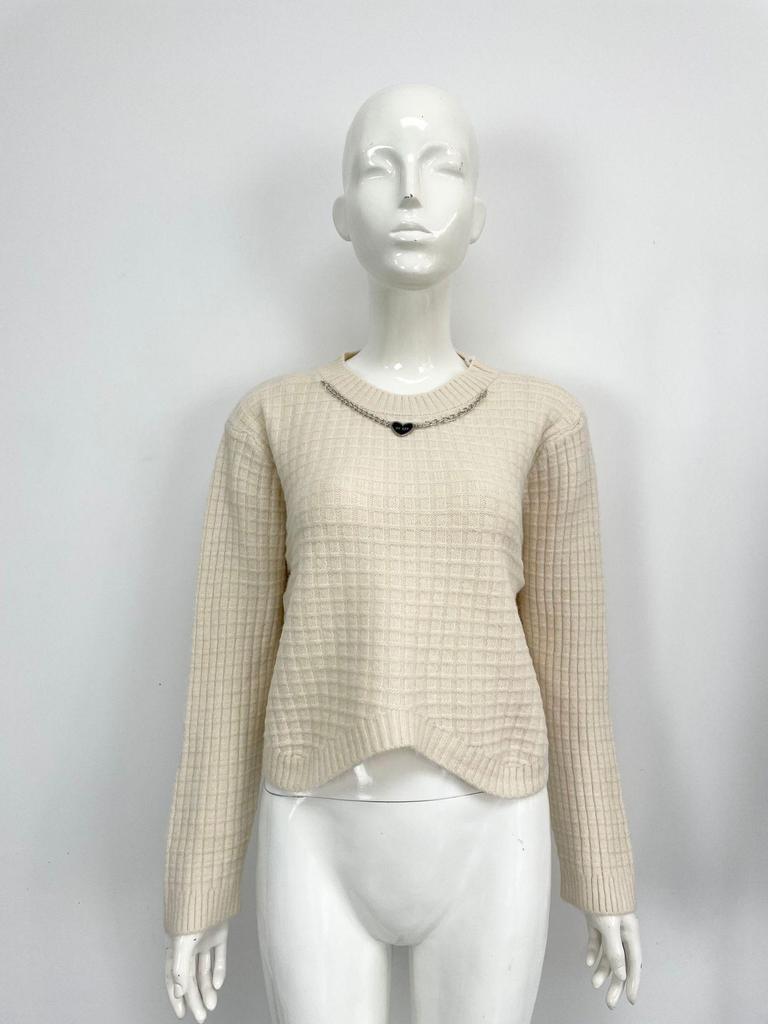 Women's Retro Plaid Knitwear: Round Neck Long Sleeve Cardigan with Metal Chain