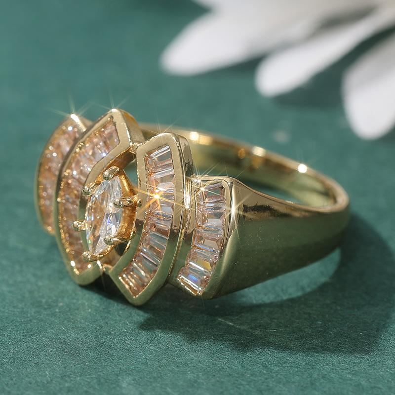 Exquisite Gold Color Inlaid White CZ Women's Ring Geometry Daily Wear Party Jewelry