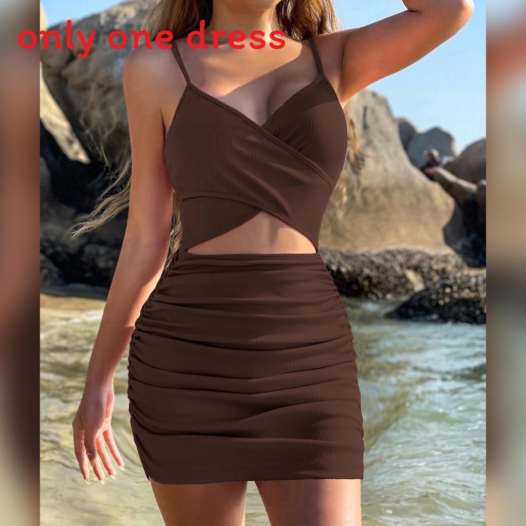 Gestreiftes Spandex-Ärmelloses Kleid mit Kreuzrücken für Damen im Streetwear-Stil
