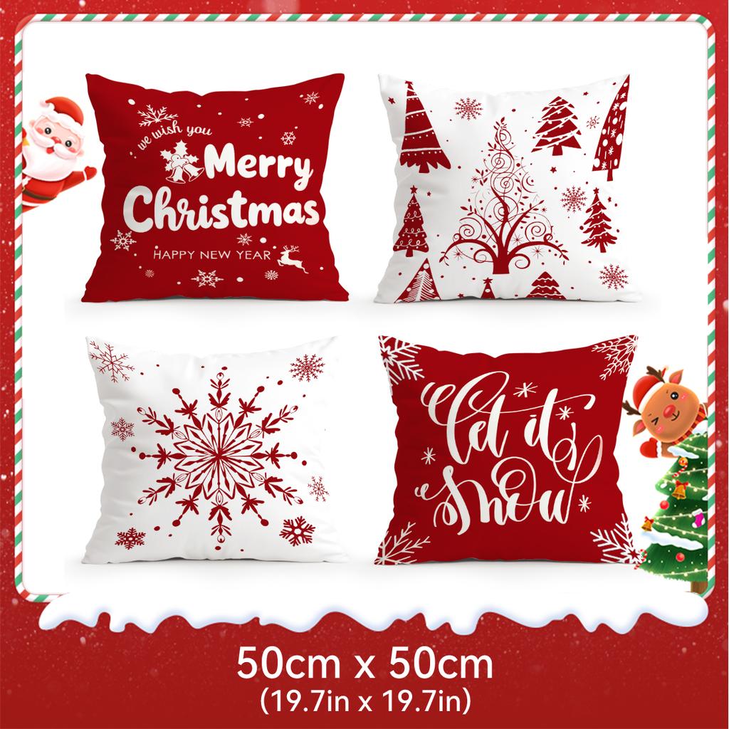 Red Christmas Decoration Pillowcase Printed Polyester 40/45/50Cm Throw Pillowcover Decorative Sofa Cushion Pillowslip Home Decor