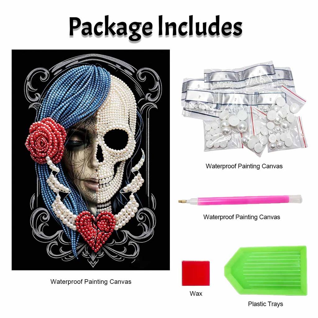 Halloween Pearl Painting Set Floral Skull 5D DIY Pearl Art Home Bedroom Wall Decor Handmade Gift Craft Kit Elegant Wall Hanging