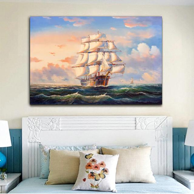 RELIABLI ART Leinwandgemälde, Segelboot, Ölbilder, Wandlandschaft, Poster und Drucke für Wohnzimmerdekoration, ohne Rahmen