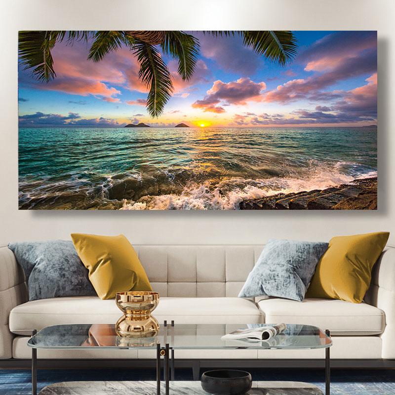 Natural Modern Seascape Wall Pictures Landscape Beach Sea Ocean Canvas Painting Wall Art Posters for Living Room Decor Cuadros