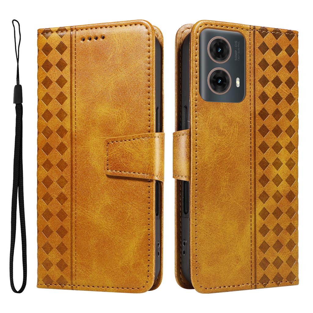 For Motorola Edge 50 Fusion 5G Leather Case Wallet Stand Grids Imprinted Phone Cover with Strap