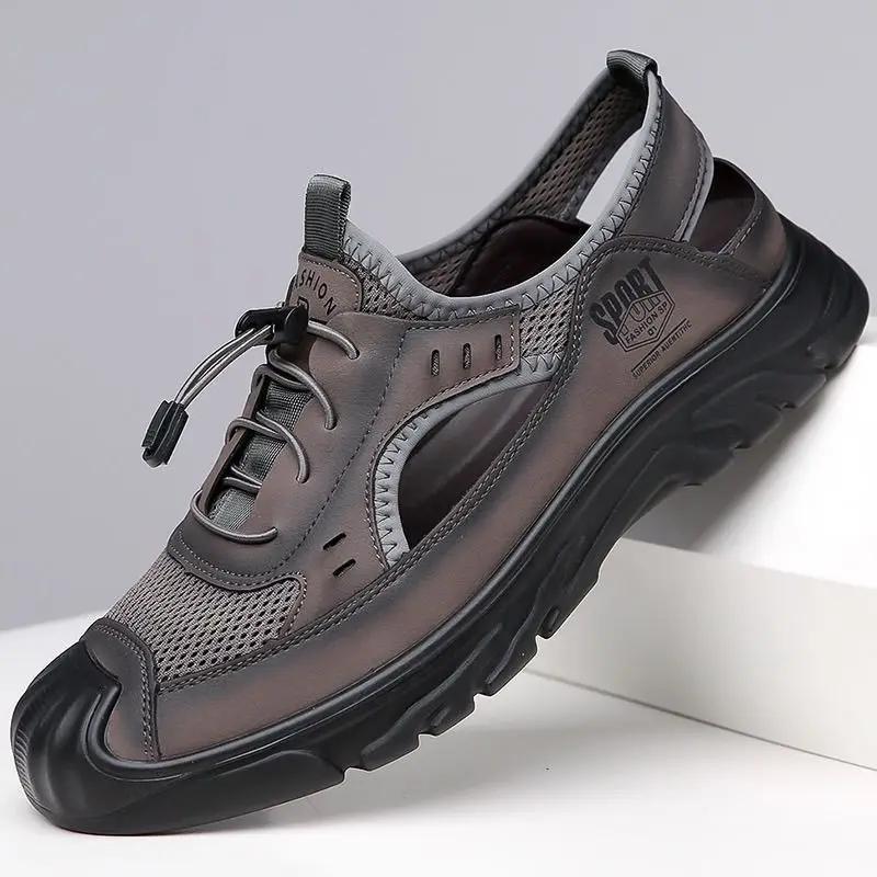 Fashion Closed Toe Men's Sandal Mesh Genuine Leather Luxury 2025 Summer Eva Japanese Breathable Number 41 Descount On Offer H Male Shoe