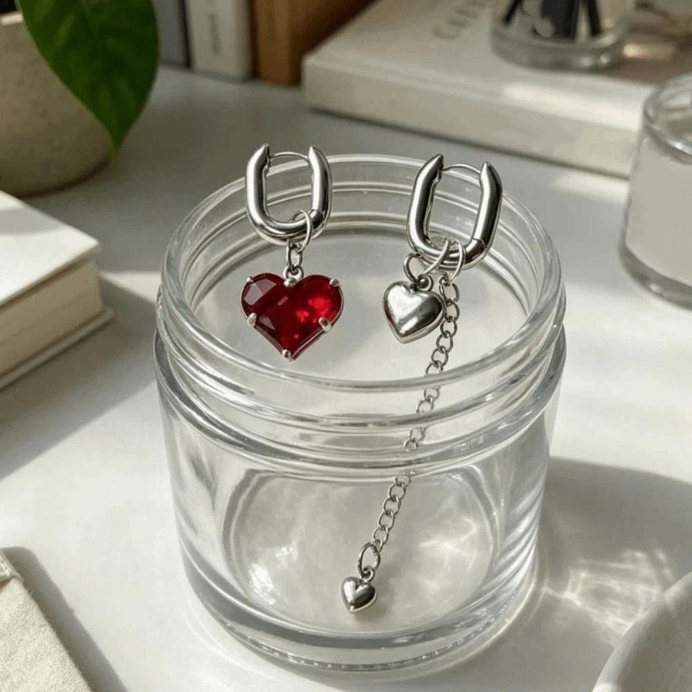 Tassel Design Zircon Hoop Earrings Y2K Crystal Heart Earrings Long Pendant Earrings  Party Wear