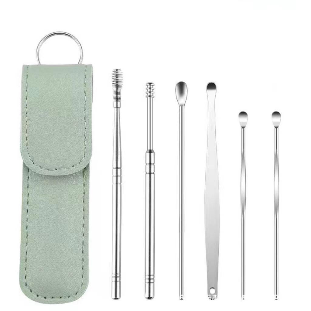 6pcs/set Stainless Steel Earpick Ear Cleaner Spoon Ear Pick Ear Wax Removal Tool Kit Ear Spoon Care for Baby Adults 6PCS Ear Care Set