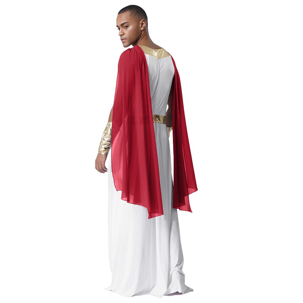 Herren Toga Kostüm Halloween Cosplay Faschingskostüm Rundhals Ärmellos Verdeckter Reißverschluss Hinten Schulterdrapierungen Robe