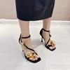 2024 Sommer Stiletto Knöchelriemen Metallblumen Sandalen