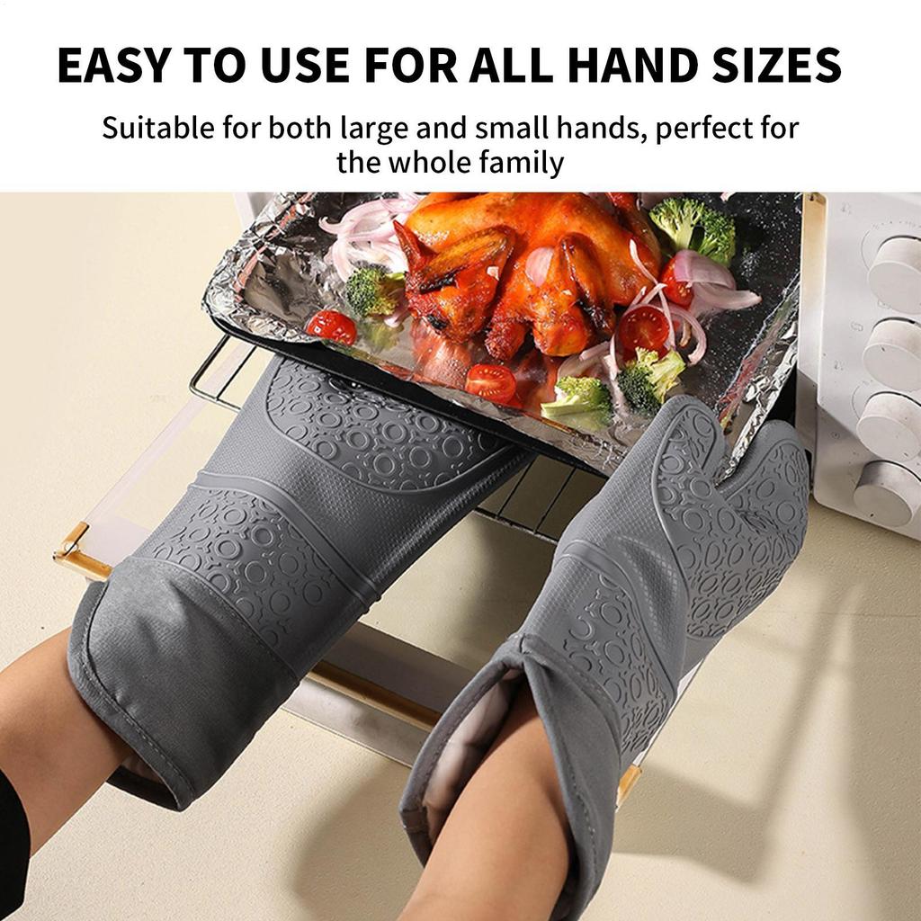 Silicone Insulated Glove Sets Anti Slip Lengthened Thickened High-Temperature Resistant Kitchen Anti Scalding Device