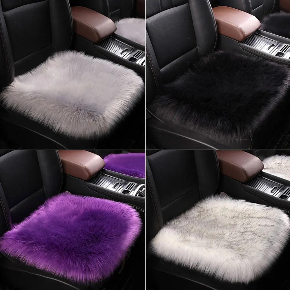1Pc Fashion Warm Car Seat Cover Plush Winter White Universal Automotive Interior Faux Wool Universal Car Seat Cushion Warm