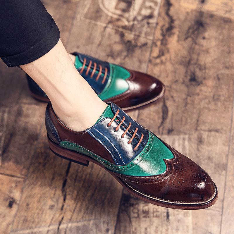 Men's Colorblock Pointed Toe Leather Shoes - Plus Size Outdoor, Casual & Formal