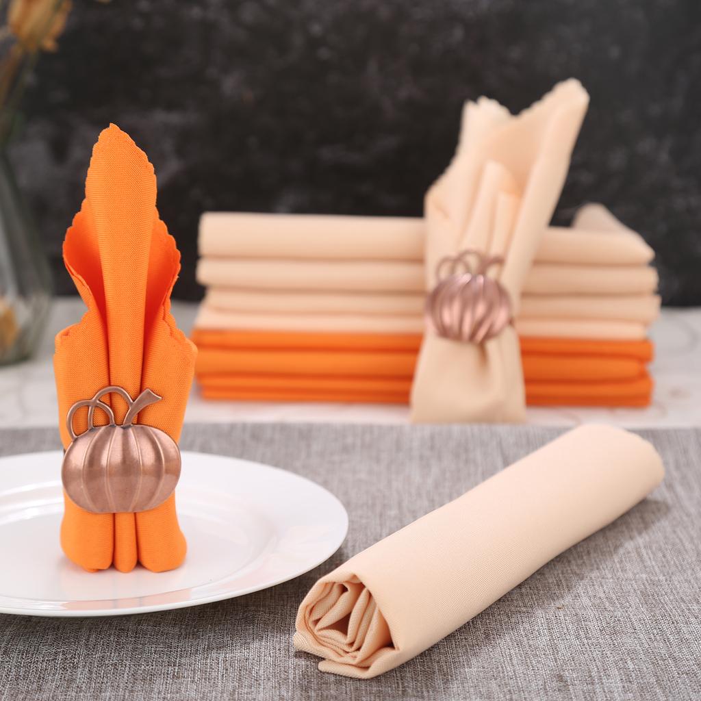 6pcs Cloth Napkins Square Pure Color Polyester Orange/Champagne 48*48cm Dinner Table Decor Wedding Party Restaurant Banquet