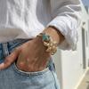 Vintage Aesthetic Imitation Pearl Starfish Bracelet For Women Gold Color Metal Texture Enamel Open Cuff Bangles Vacation Jewelry