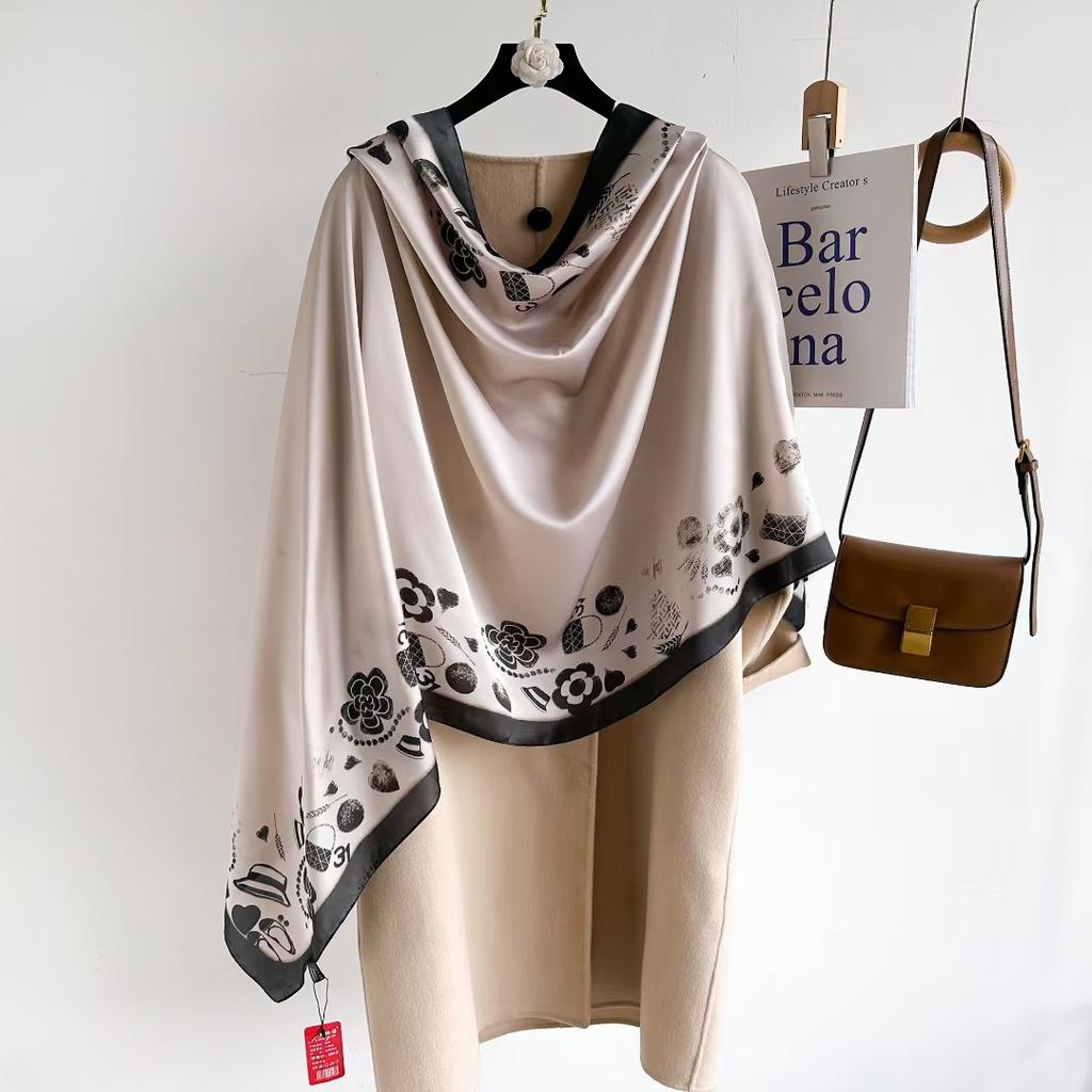 Hangzhou Silk Silk Scarf Autumn and Winter Shawl Two-purpose Thin Style Versatile Fashion New High-end High-end Exterior Matching