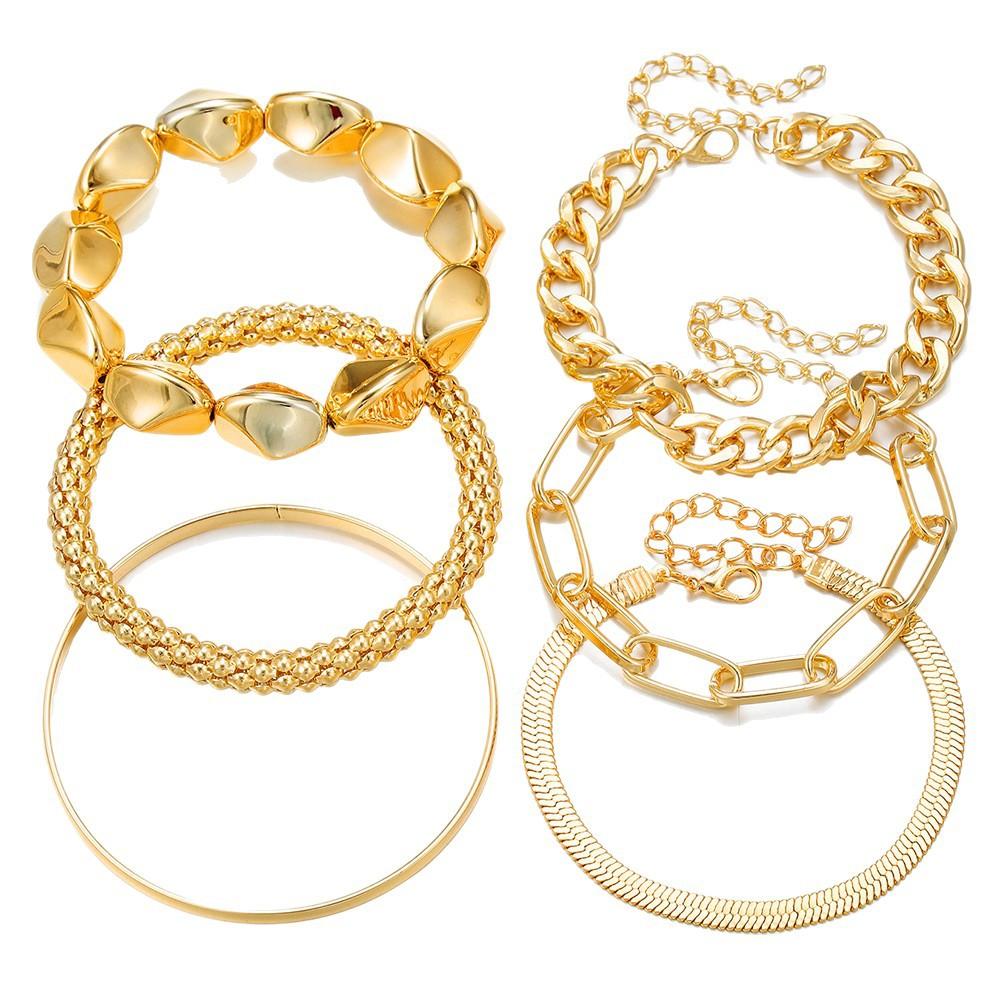 European and American New Corn NK Chain Personalized Bracelet Set Creative and Simple Multi-layer Stacked Geometric Bracelet 1-piece Set