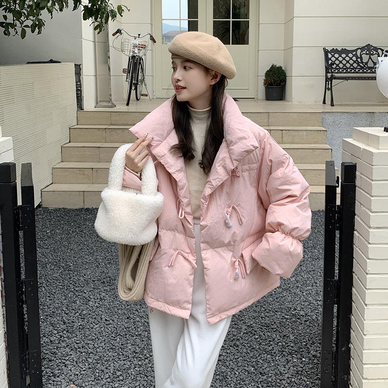 Stand-up collar down cotton clothes women's short new loose horn buckle cotton clothes bread clothes jacket