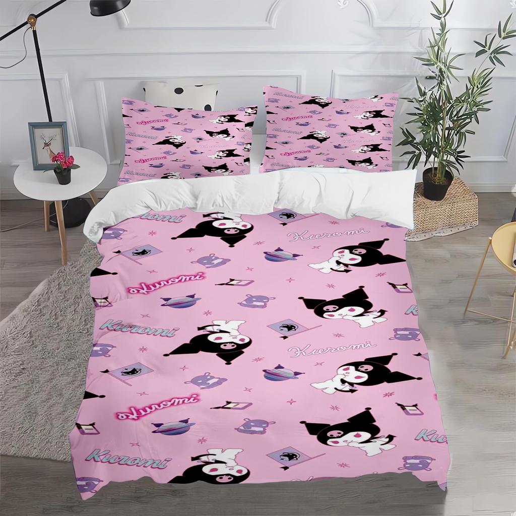 Kuromi Cartoon Bettbezug Rosa Lila Mädchen Geschenk Bettdecke Decke Wärme Kinderzimmer Bettwäsche