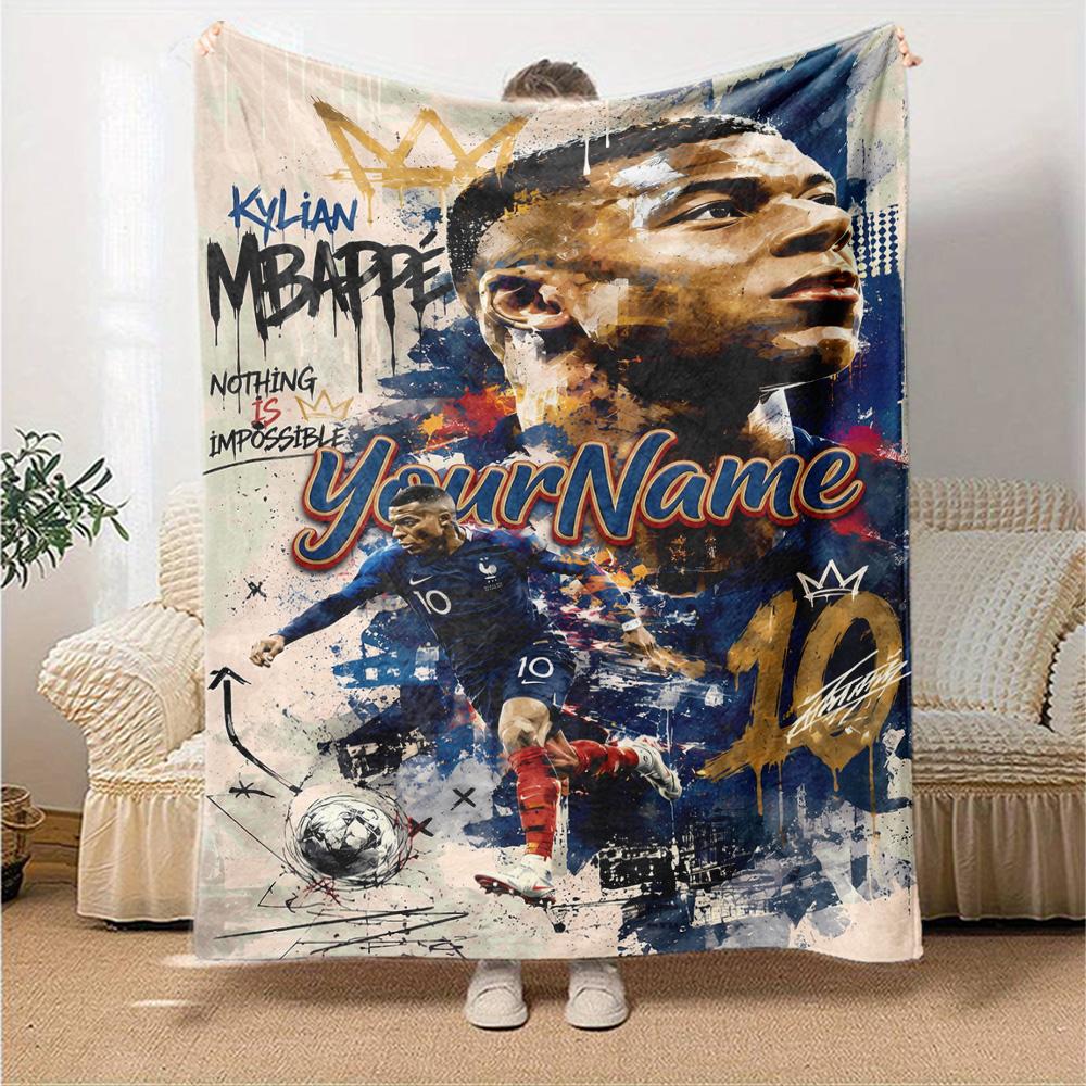 Mbappe Deinen Namen Personalisierbare Decke Überwurf Personalisierbare Decke Ultra-Weich Vielseitig für Sofa Meeresufer Büro Wohnzimmer Ideal für Alle Jahreszeiten