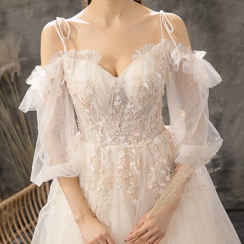 Svatební šaty Mori Light Nová nevěsta Trailing Francouzské Hepburn Slim Vibrato Sling Svatební šaty Žena Malá