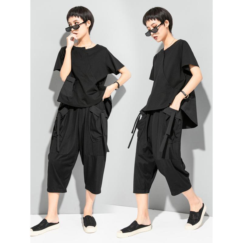 Women's Asymmetrical Swallowtail T-shirt - Dark, Round Neck, Casual & Versatile Trend