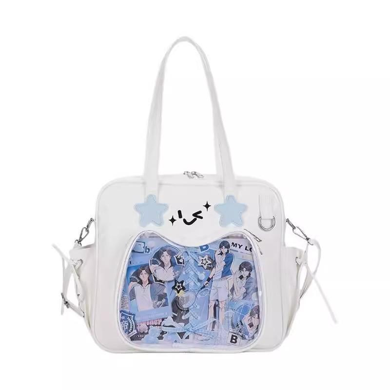 JIAERDI Sweet Star Smile Spacious Crossbody Bag Women Japanese Anime Ita Bag Ladies Leather Large Capacity Clear Shoulder Purse