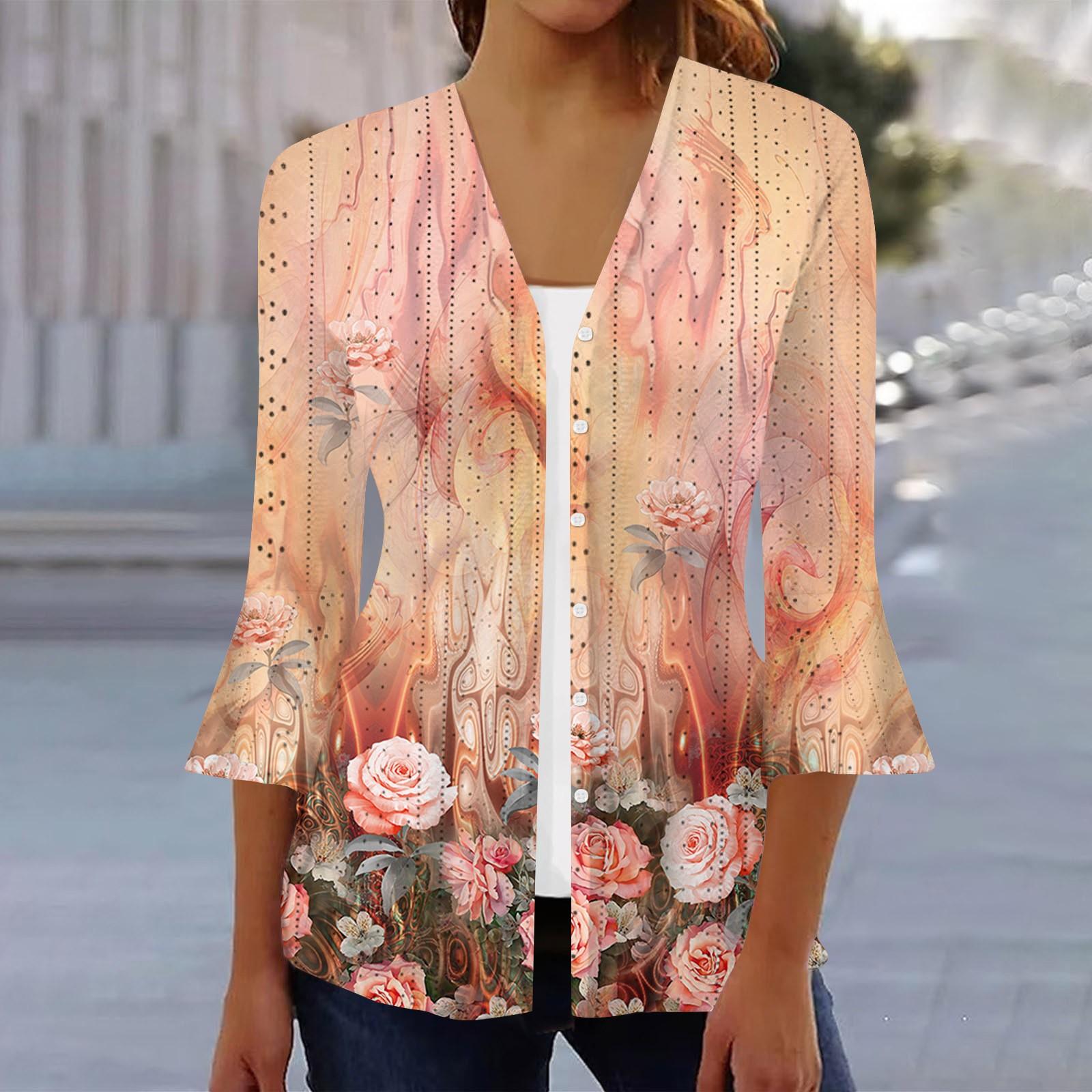 

Жіноча модна вільна повсякденна сорочка з ґудзиками з принтом і рукавом три чверті XXXL