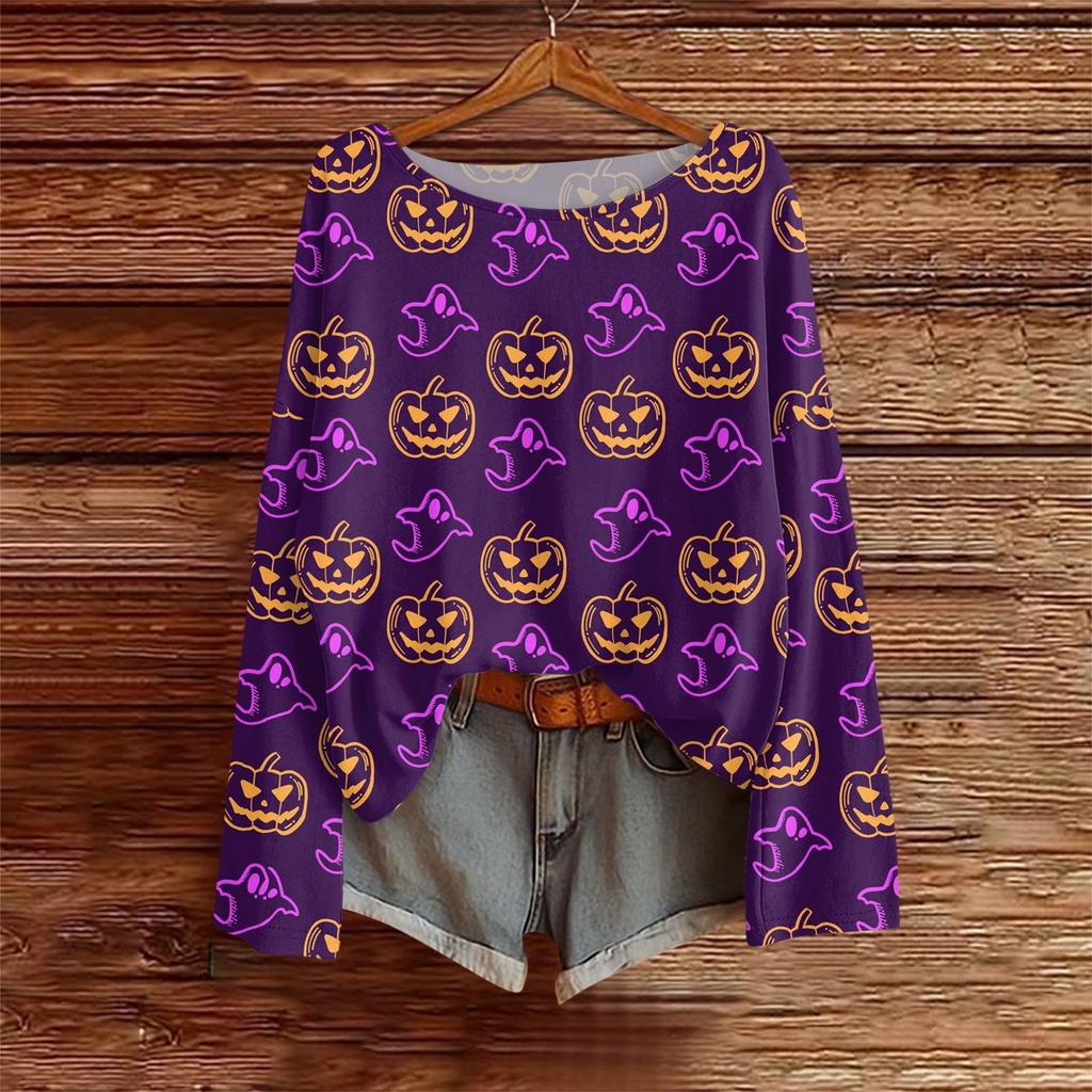 Koszulki z długim rękawem dla kobiet z nadrukiem graficznym Bluzki Casual Plus Size Podstawowe topy Pulower