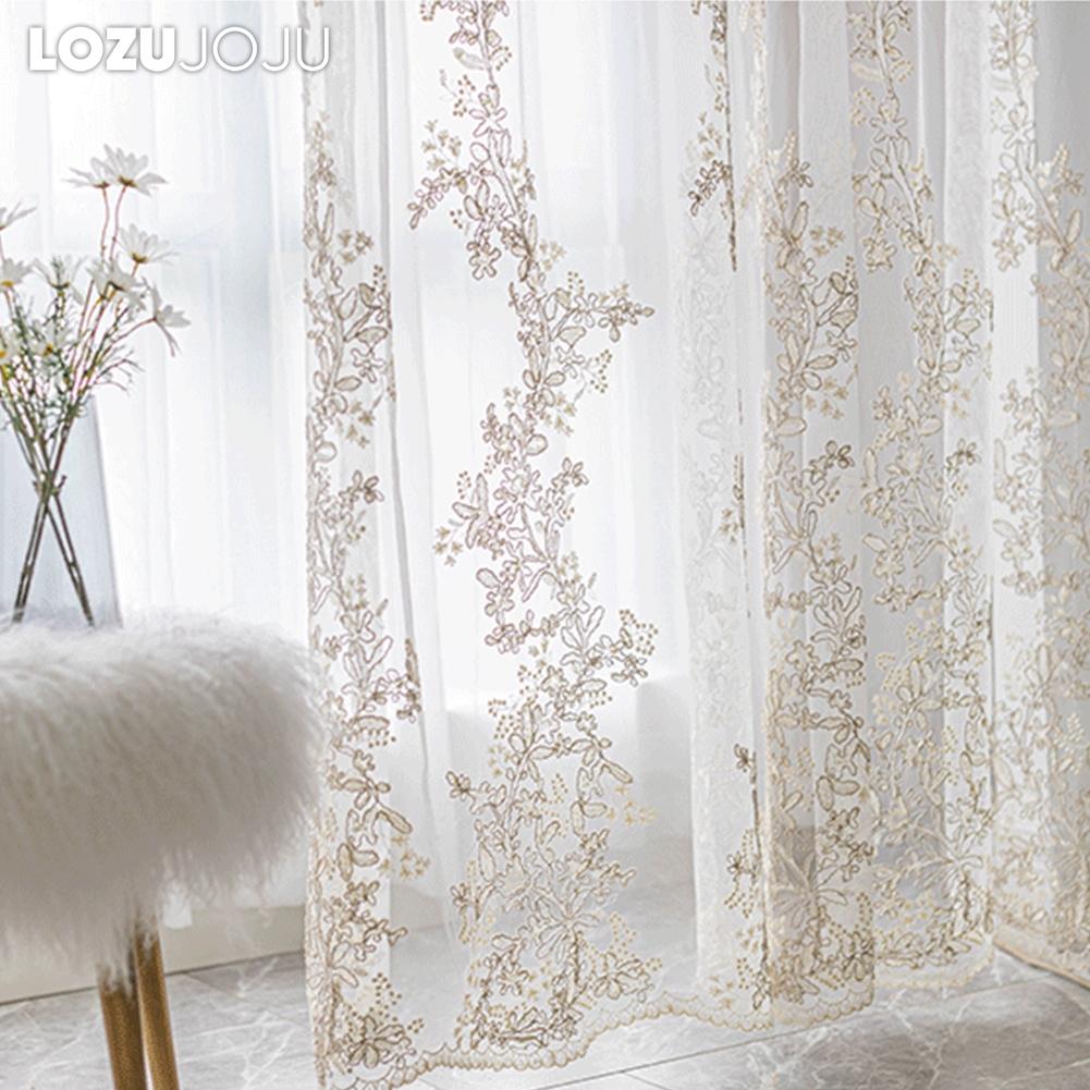 1PC LOZUJOJU European Style French Luxury Embroidered Sheer Curtain Princess Style White Tulle for Living Room Bedroom and Balcony Window Home Decor