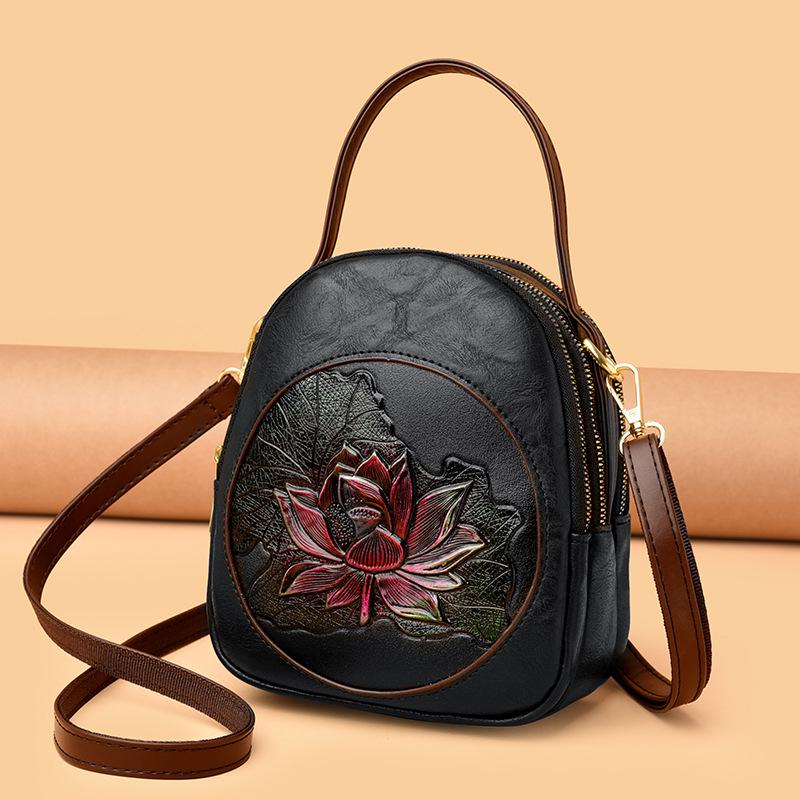 2025 Autumn-Winter Women's Lotus Handbag: Versatile Embossed Crossbody & Shoulder Bag