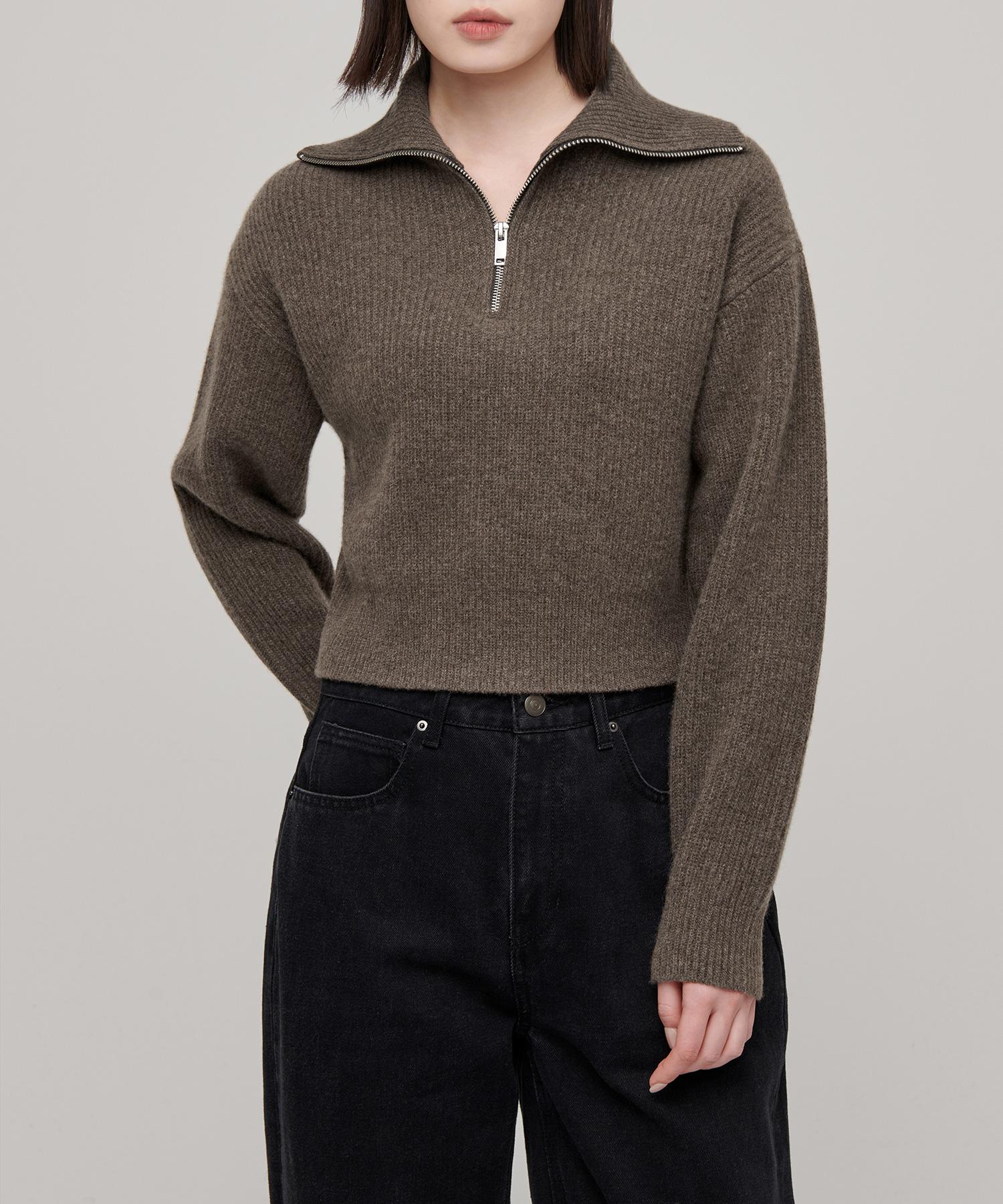 Musinsa Standard Woman Women S Lambswool Ribbed Knit Half Zip [Mocha Brown] Mocha Brown/L