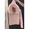 Weißer großer Pelzkragen Kapuze Fuchshaar Strickjacke Damen Herbst Winter Lässiges Gefühl Lockerer Reißverschluss Strickjacke Pullover