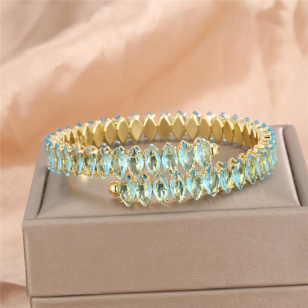 Charm Female Rainbow Green Blue Zircon Stone Bangle Cute Gold Color Adjustable Wedding For Women