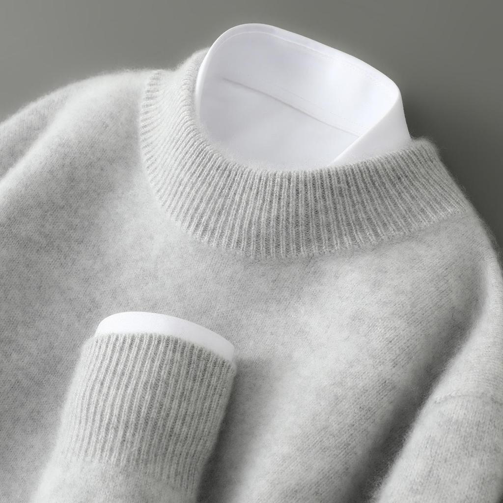 Men's Pure Wool Half-High Collar Thick Business Pullover Sweater - Loose Knit Base Layer