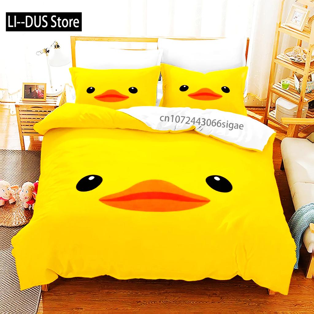 Gelbe Ente Bettwäsche Set Einzelbett Twin Full Queen King Size Kleine Ente Bettset Aldult Jungen Schlafzimmer Bettbezug Sets 3D Druck 015