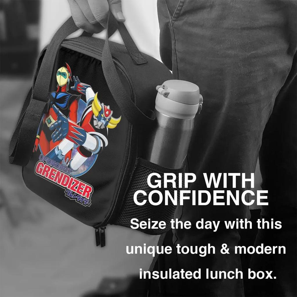 Grendizer und Actarus Isolierte Lunchtaschen Damen UFO Roboter Goldrake Tragbare Kühltasche Thermische Lebensmittel Bento Box Kinder Schule Kinder